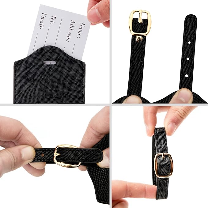 Luggage Tag PU Leather for Suitcase Baggage Handbag Travel Bag Label Suitcase Tag Label Tag w. Name Card & Privacy Cover (J)