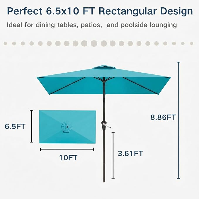 6.5' x 10' Rectangular Patio Umbrella Large Outdoor Market Umbrella w/UV - Image 6