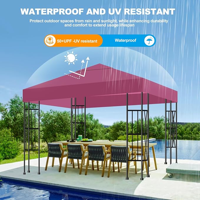 10x10 Gazebo Canopy Replacement Top, 300D High-Density Waterproof Single Layer - Image 2