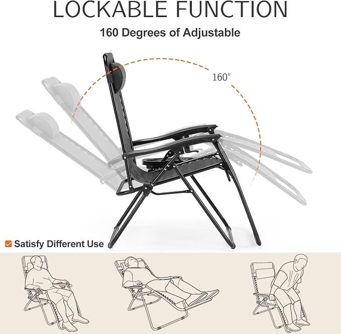 Sweetcrispy Zero Gravity Chairs Set of 2, Outdoor Folding Patio Lounge Chair - Image 6