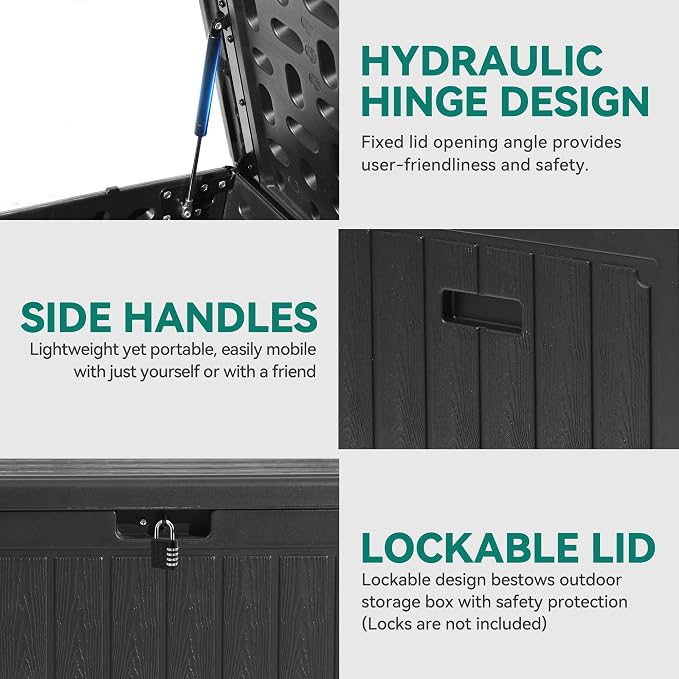 YITAHOME 90 Gallon Large Deck Box | Double-Wall Resin Outdoor Storage Boxes - Image 4