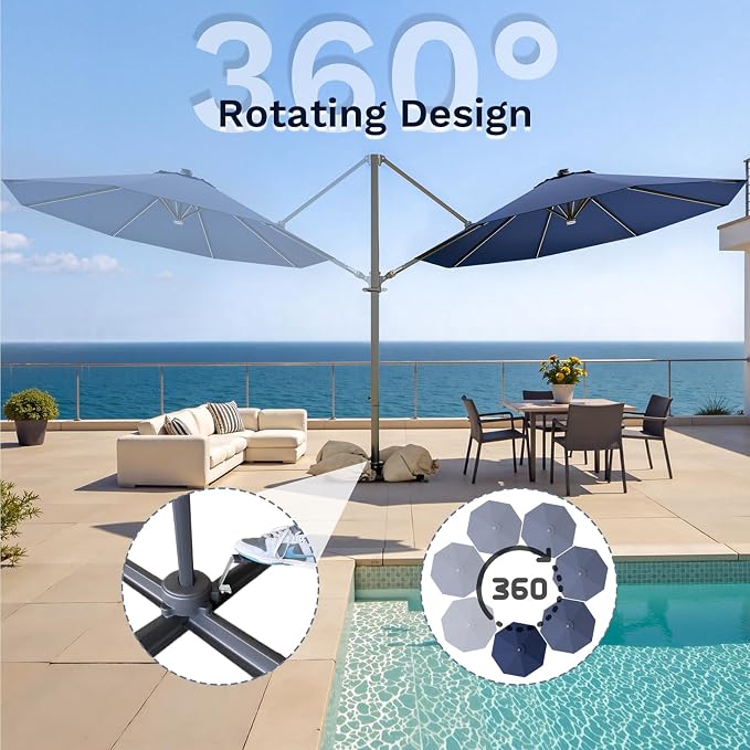Devoko 10ft Solar LED Patio Umbrella, Round Cantilever Outdoor Umbrella - Image 4