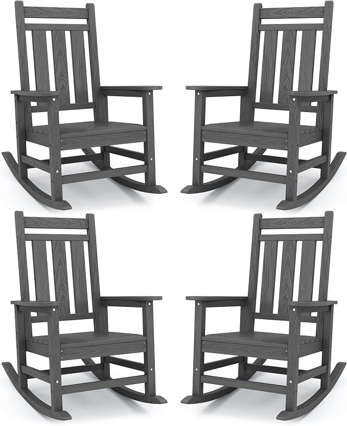 Oversized Outdoor Rocking Chair Set of 4, HDPE Patio Rockers by KINGYES