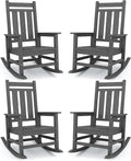 Oversized Outdoor Rocking Chair Set of 4, HDPE Patio Rockers by KINGYES
