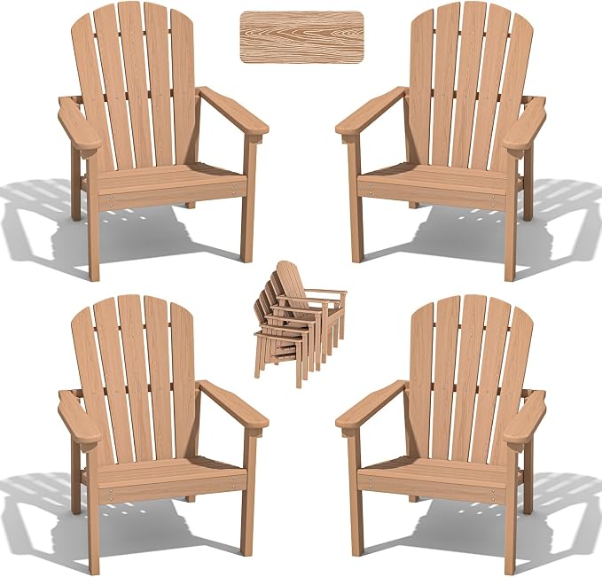 Compact Stackable Adirondack Chairs Set of 4, Teak | 26.3" Wide HDPE, by nevilywood