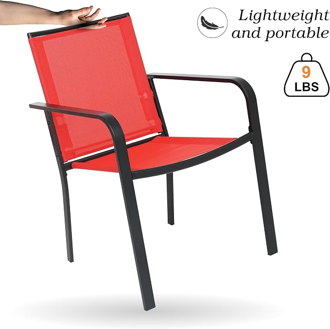 Anmutig Stackable Outdoor Dining Chairs Set of 4, Textilene Fabric, Breathable - Image 4