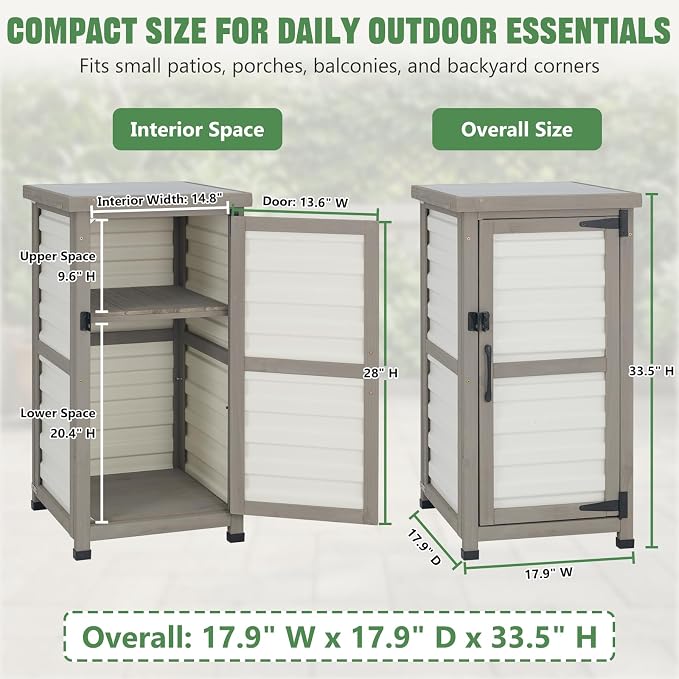 Ketive Outdoor Storage Cabinet, 33.5" H Compact Patio Storage Cabinet - Image 7