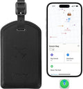 Luggage Tags Built-in Anti-Loss Tracker, Luxury Leather Luggage Tags for Suitcase, Travel Bags, Backpacks, Travel Organizer for Lost Baggage Prevention (Black)