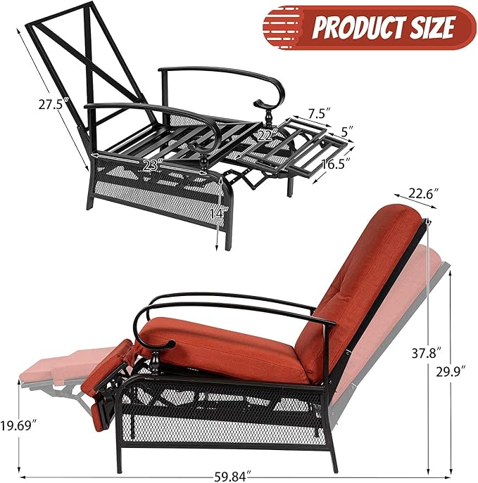 Incbruce Outdoor Lounge Chair Set of 2 Patio Furniture Adjustable Recliner - Image 3