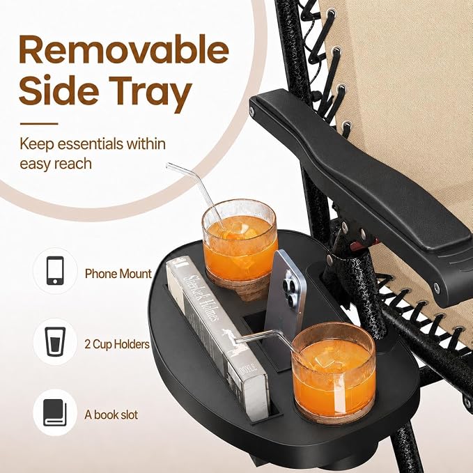 Yaheetech 26" Zero Gravity Recliners Adjustable Set of 2, Cup Holder Trays and - Image 5