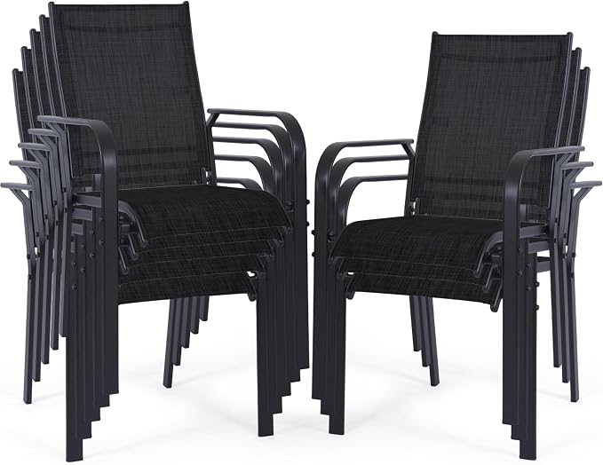 Patio Chairs Set of 8, Stackable Outdoor Dining Chairs, All Weather Breathable by WENTUM