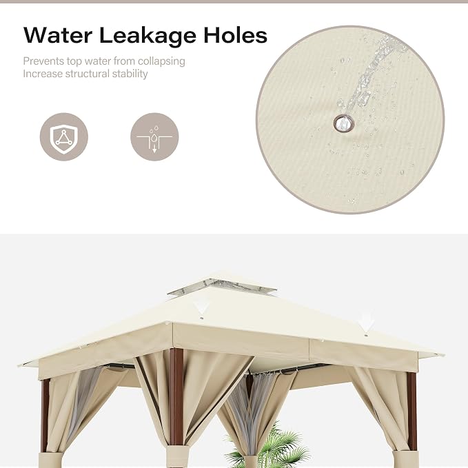 10'x10' Outdoor Gazebo, Wood Grain Frame Heavy Duty Patio Canopy Tent Shelter - Image 9
