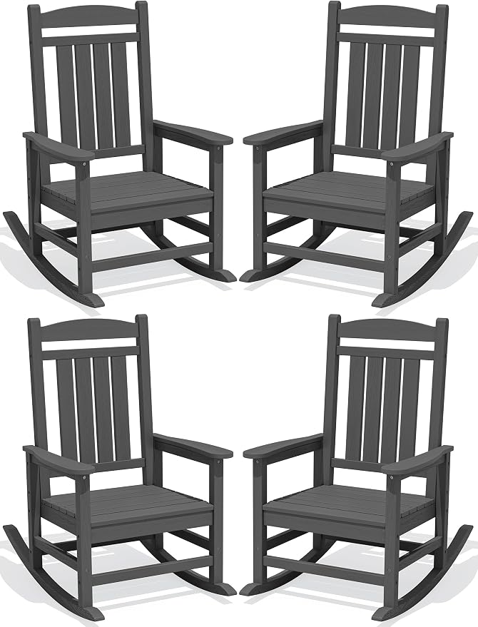 Oversized Outdoor Rocking Chairs Set of 4, HDPE Porch Rockers by KINGYES