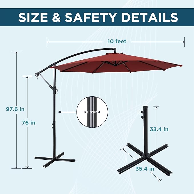 10FT Outdoor Offset Umbrella, Cantilever Patio Umbrella - Image 2