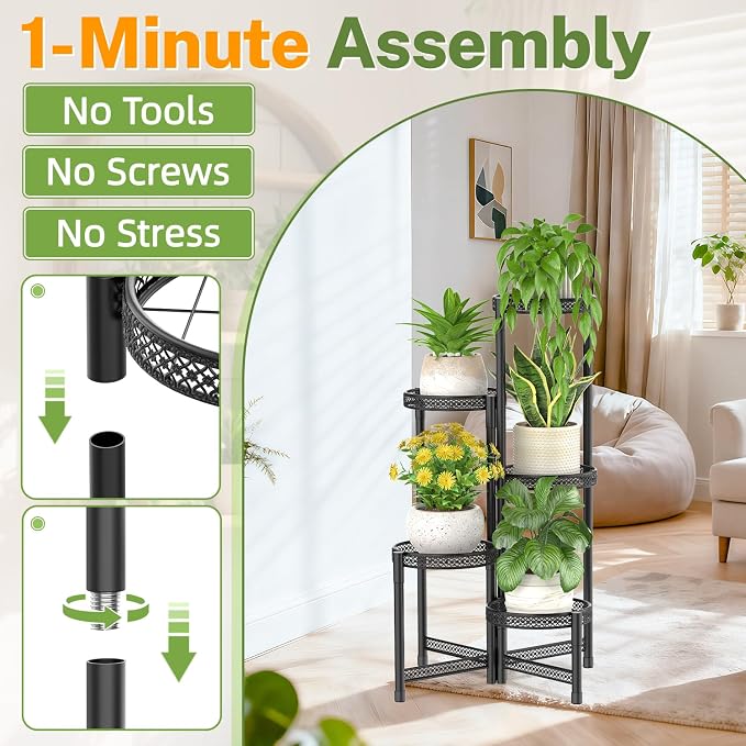 iDavosic.ly Plant Stand Indoor Outdoor, 5 Tier Iron Corner Shelf, Folding Multi - Image 2