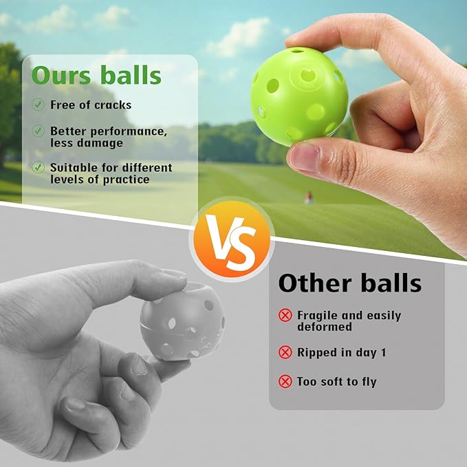 Plastic Golf Balls Practice Limited Flight Golf Training Ball Hollow Swing Practice Indoor Golf Balls with Mesh Drawstring Bag for Backyard Driving Range or Outdoor