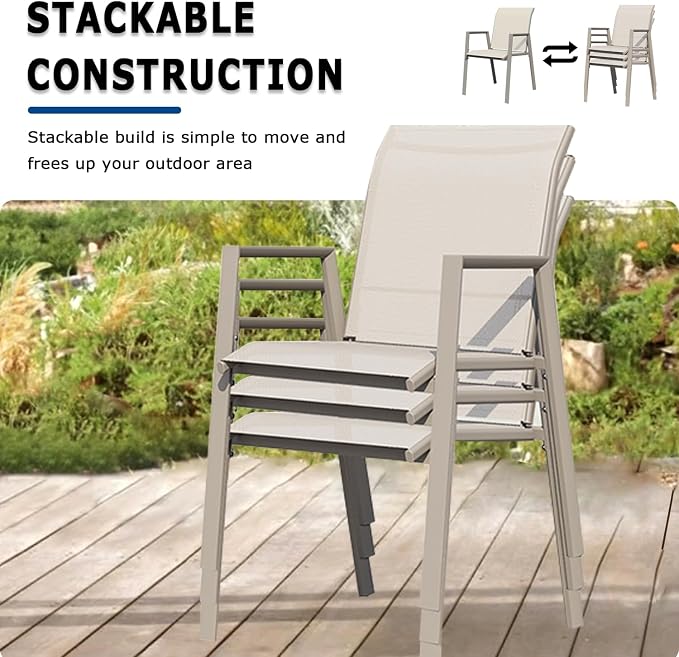 Outdoor Patio Chairs Set of 8, Ivory Beige Stackable Outdoor Chairs, - Image 2