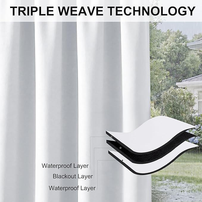 RYB HOME Outdoor Curtains for Patio Waterproof Privacy Thermal Insulated | - Image 6