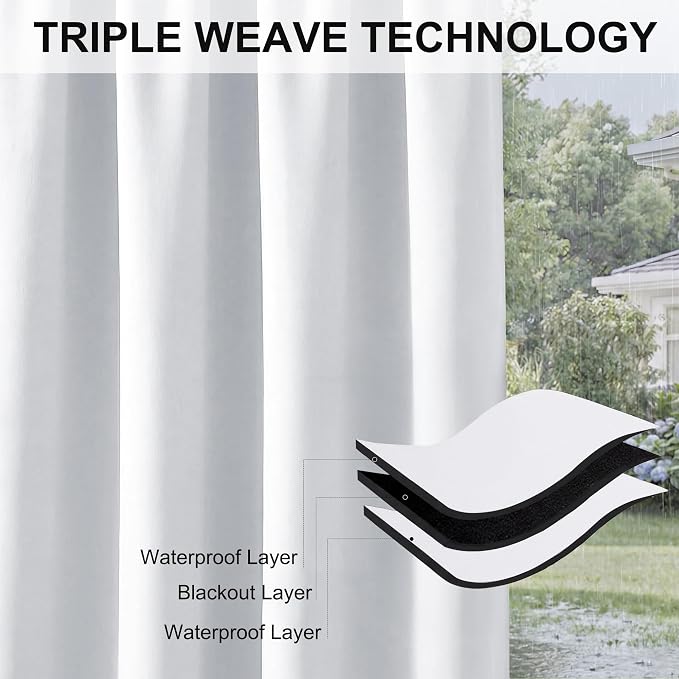 RYB HOME Outdoor Curtains for Patio Deck, Waterproof & Block Sunlight | Thermal - Image 7