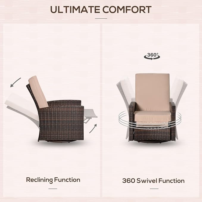 Outsunny Outdoor Wicker Swivel Recliner Chair, - Image 5