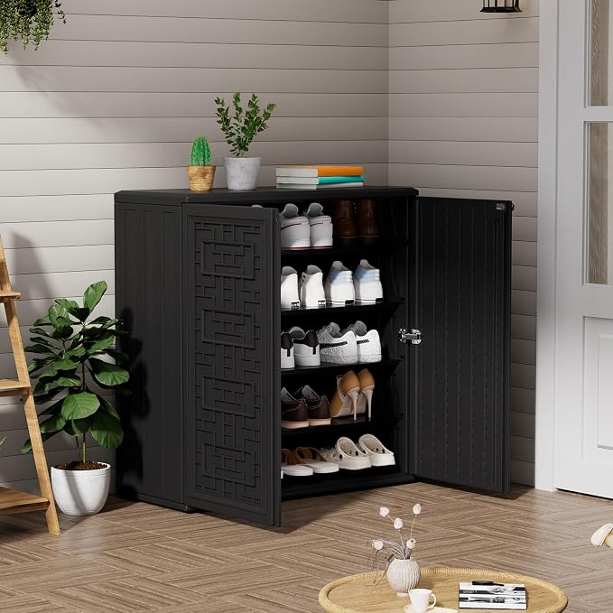 ZZM HDPE Outdoor Storage Shed, Outdoor Plastic Storage Cabinet, Horizontal - Image 4