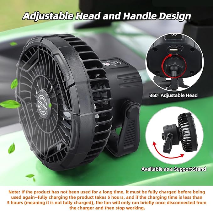 Roykaw Golf Cart Portable Rechargeable Fan Compatible with EZGO Club Car Yamaha, 10400mAh Battery Operated, 3-Gear Speed/LED Lantern, Cordless Fan with Remote/Handle/Hang Hook, USB & Type C Port