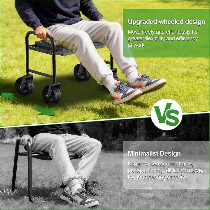 Garden Kneeler and Seat with 360° Wheels: 3-in-1 Rolling Gardning Stool | - Image 6