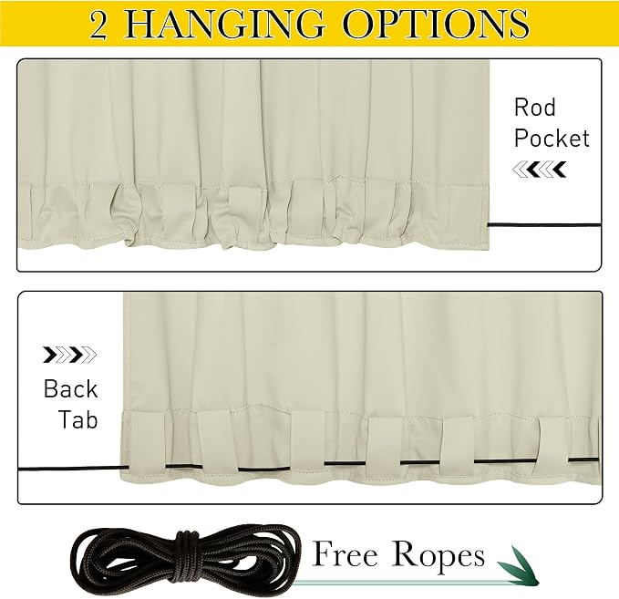 NICETOWN 2 Panels Outdoor Curtains Waterproof Extra Long W52xL108 Beige | - Image 4