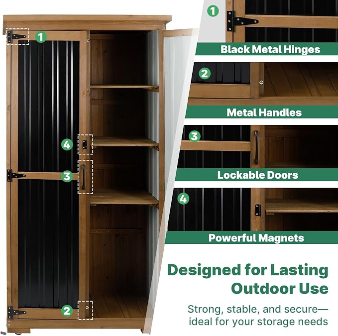 Ketive Outdoor Storage Cabinet, Tall Tool Garden Cabinet - Image 6