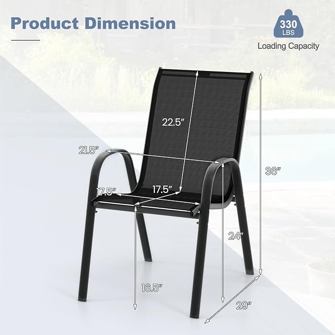 Giantex Patio Chairs Set of 4, Stackable Outdoor Dining Chairs - Image 3