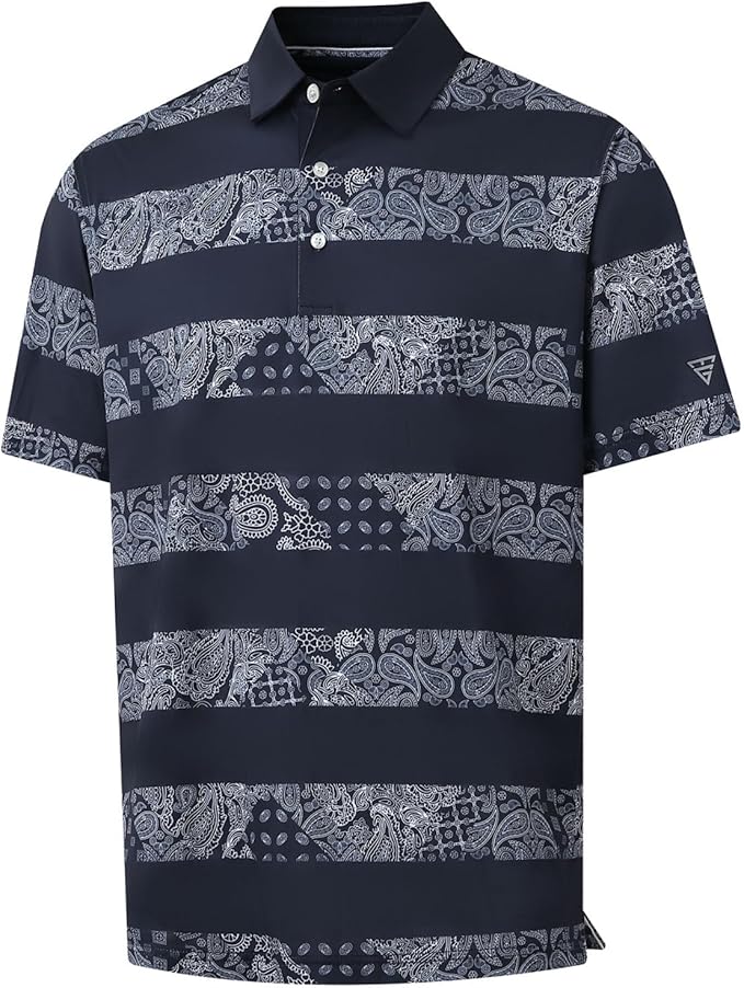 Golf Shirts for Men Dry Fit Short Sleeve Print Performance Moisture Wicking Polo Shirt