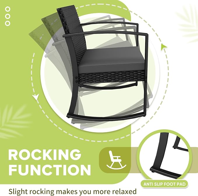 Homall Patio Furniture Set 3 Piece Resin Outdoor Bistro Set Rocking Patio Chairs - Image 3