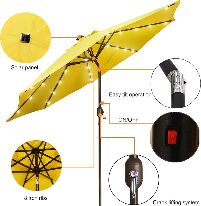 9 ft Solar Umbrella, 32 LED Lighted Patio Umbrella, Table Market Umbrella - Image 2