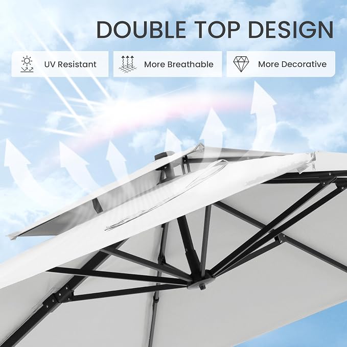 10x10 FT Outdoor Cantilever Patio Umbrella, Fog Grey | Aluminum Frame, - Image 6