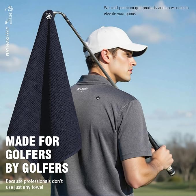 Dragon tiger Magnetic Golf Towel – 23.6"x15.7" Microfiber Waffle Weave with Magnet & Carabiner, Ultra Absorbent for Clubs, Bags & Carts, (Blue)