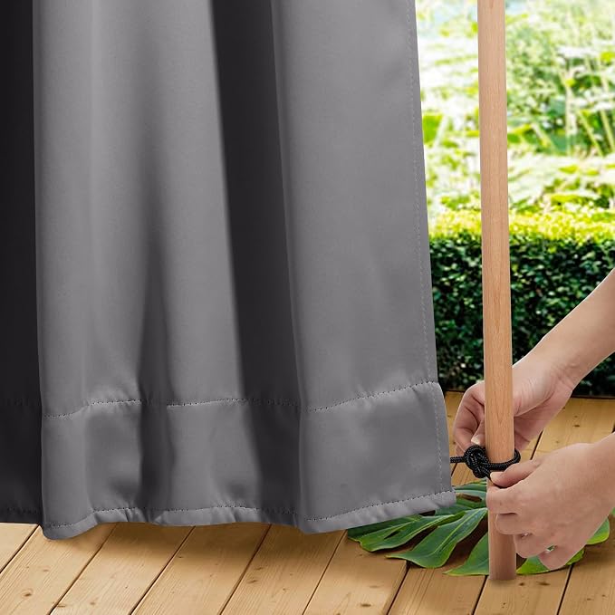NICETOWN Patio Curtains Outdoor Waterproof W100 x L95 in Grey 2 PCs | Windproof - Image 6