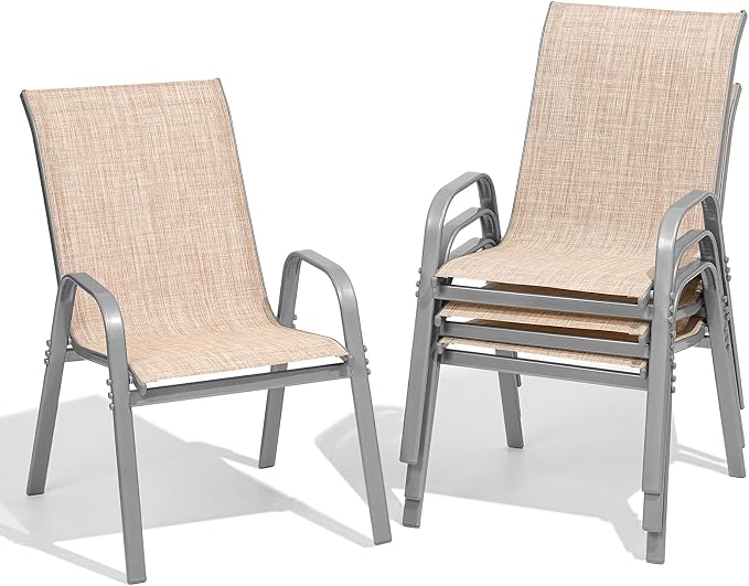 Patio Chairs Set of 4, All Weather Outdoor Dining Chairs | Stackable Dining by Dovov