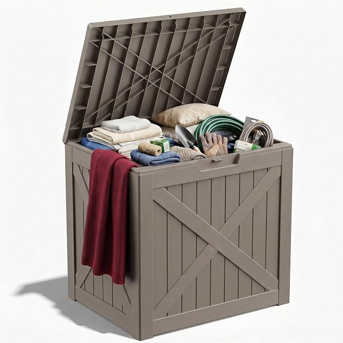 ROJIK 33 Gallon Resin Deck Box, Lockable Waterproof Weatherproof Outdoor by ROJIK