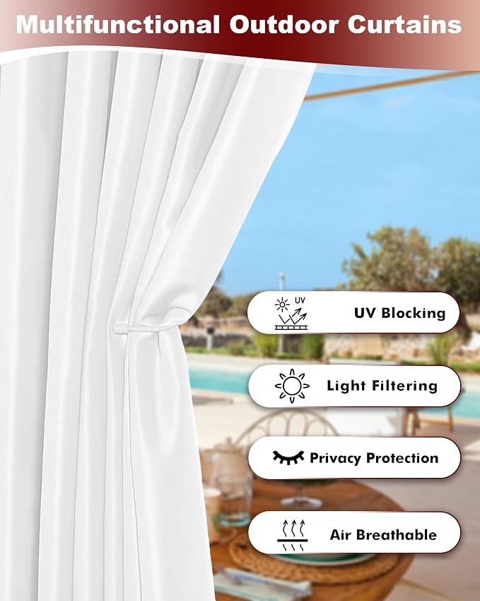 White Grommet Outdoor Curtains for Patio Waterproof 8 Pcs 54x84 In | - Image 3