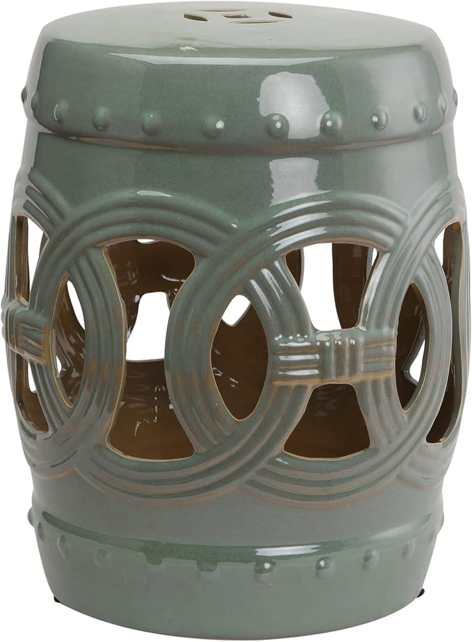 Outsunny 14" x 17" Ceramic Garden Stool Strong Glazed Material Green | by Outsunny