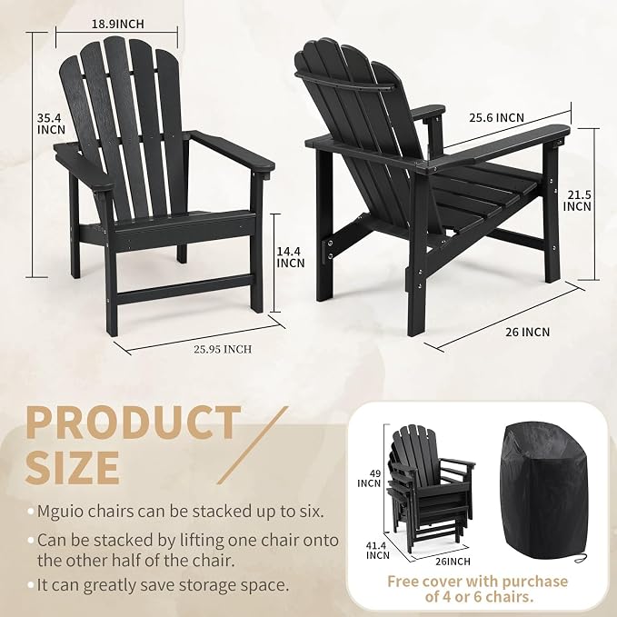 Oversized Stackable Adirondack Chair Set of 2, HDPE Fire Pit Chair | All-Weather - Image 3
