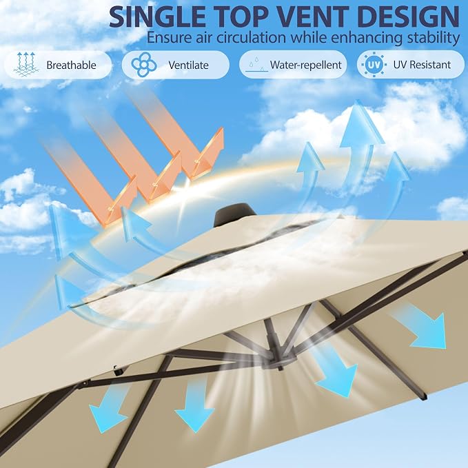 10' X 10' Patio Umbrella Cantilever Outdoor Rectangle Umbrella, Heavy Duty - Image 4