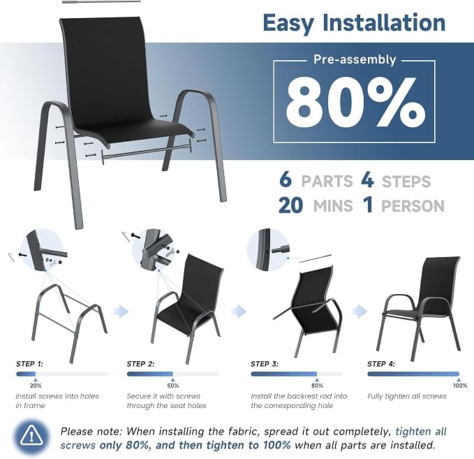 Amopatio Patio Chairs Set of 4, Outdoor Stackable Dining Chairs - Image 4