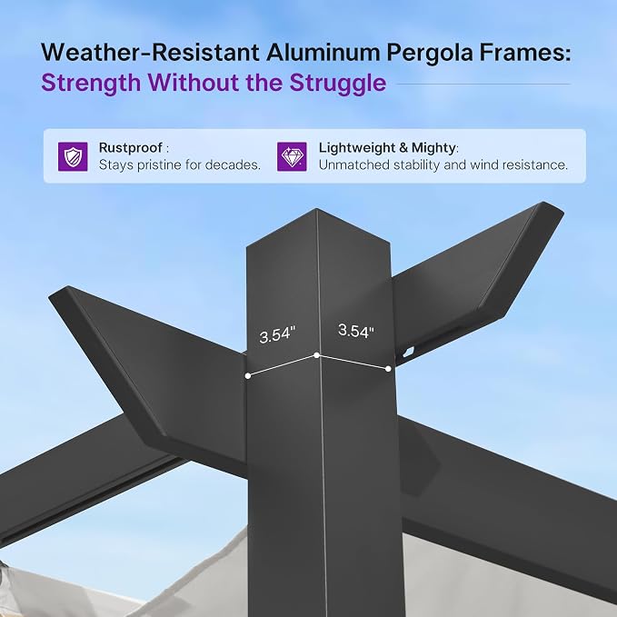 PURPLE LEAF Retractable Pergola 10' x 10' w/Double Canopy - Image 6