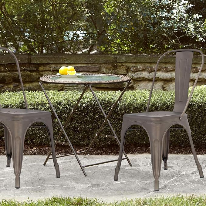 FDW | Metal Dining Chairs | Set of 4, Bronze | 330lbs Load | Stackable Tolix - Image 2