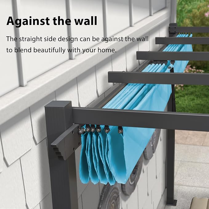 PURPLE LEAF Against Wall Pergola 9.5' X 13' Aluminum Canopy, Turquoise Blue | - Image 5
