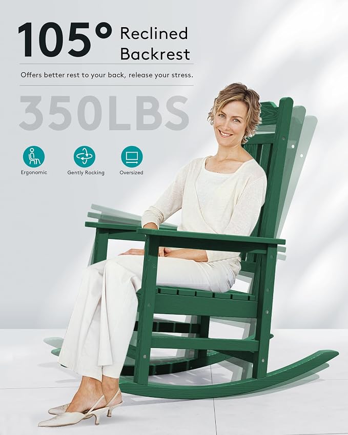 SERWALL Oversized Outdoor Rocking Chair, Patio HDPE Rocking Chair, All Weather - Image 5