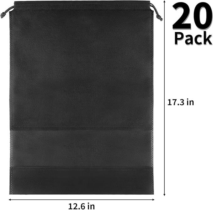 20 Pack Shoe Bags for Travel, Large Travel Shoe Bags for Packing with Clear Window, Dustproof Drawstring Travel Shoe Storage Bags Travel Essentials for Men & Women, Black (20, Black)