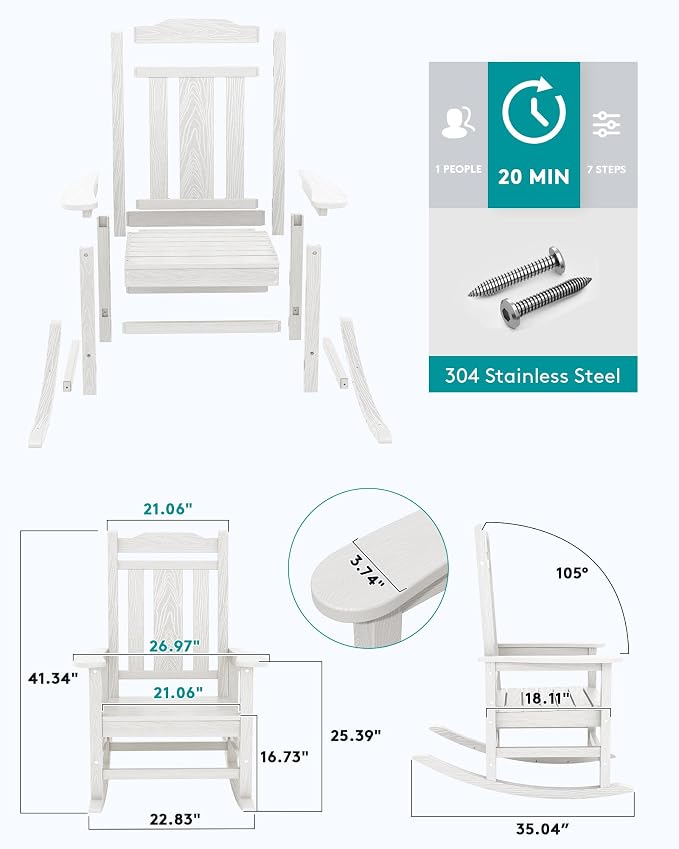 SERWALL Outdoor Rocking Chairs Set of 2, HDPE Rocking Chair Outdoor - Image 5