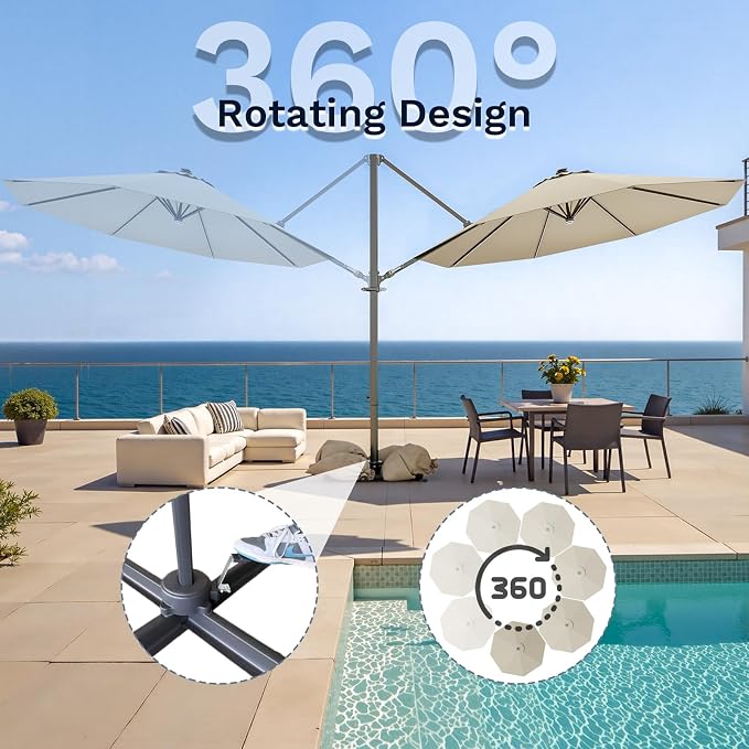 Devoko 10ft Solar LED Patio Umbrella, Round Cantilever Outdoor Umbrella - Image 4